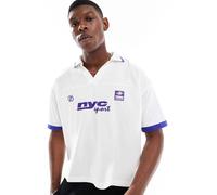 ASOS DESIGN - Polo oversize squadrata bianca con grafica sportiva e pannelli cut and sew-Bianco 2XL