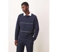 ASOS DESIGN - Polo piqué vestibilità classica stile rugby blu navy con profili a contrasto L