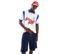 ASOS DESIGN - Polo squadrata comoda bianca e blu con pannelli e grafica di città-Verde 4XL