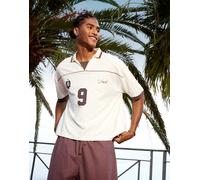 ASOS DESIGN - Polo squadrata oversize sportiva crema con profili a contrasto-Bianco M