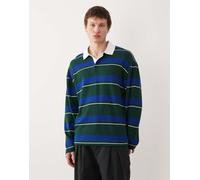 ASOS DESIGN - Polo stile rugby pesante a maniche lunghe verde a righe-Multicolore L