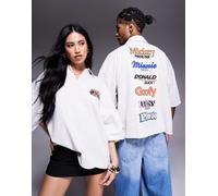 ASOS DESIGN - Polo unisex super oversize a maniche corte bianca con logo Disney ricamato-Bianco 2XL