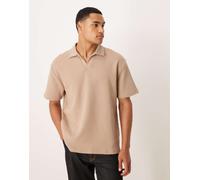 ASOS DESIGN - Polo vestibilità comoda beige a nido d'ape con rever-Neutro S
