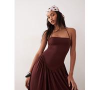 ASOS DESIGN - Prendisole allacciato al collo con vita scesa color cioccolato-Viola 40