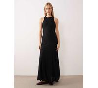 ASOS DESIGN - Prendisole lungo in misto lino nero con scollo a vogatore e godet 38