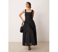 ASOS DESIGN - Prendisole lungo stile country nero con vita scesa e scollo squadrato 36