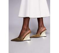 ASOS DESIGN - Professor Electroplated - Scarpe con zeppa sagomata e cinturino posteriore verde oliva 37