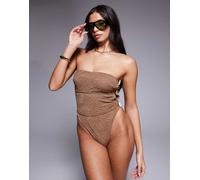 ASOS DESIGN - Riley - Costume da bagno modellante a fascia color caffellatte con cut-out laterale e dettagli in resina-Marrone 44
