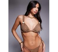 ASOS DESIGN - Riley - Top bikini a triangolo color caffellatte con dettagli in resina-Marrone 48