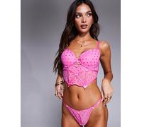 ASOS DESIGN - Roxy - Corsetto rosa acceso in rete a pois con dettagli a cuore 32B
