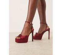 ASOS DESIGN - Sandali con tacco alto e plateau bordeaux con nodo-Rosso 39