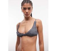 ASOS DESIGN - Sawyer - Top bikini a triangolo ad apice alto grigio antracite a punto smock 38