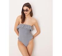 ASOS DESIGN - Scarlet - Costume da bagno a fascia indaco a righe con volant-Viola 38