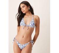 ASOS DESIGN - Shelly - Slip bikini con laccetti laterali e stampa di conchiglie-Blu 38