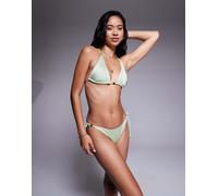 ASOS DESIGN - Simone - Slip bikini lucidi verdi con allacciature laterali, perline e fascette a pieghe-Verde 48