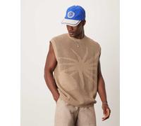 ASOS DESIGN - Smanicato oversize in maglia all'uncinetto kaki con sole ricamato-Verde S