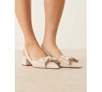 ASOS DESIGN - Symphony - Scarpe con tacco largo medio in tessuto naturale con fiocco e cinturino posteriore-Neutro 40