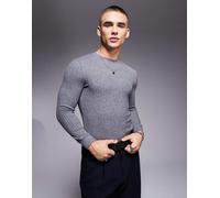 ASOS DESIGN - T-shirt attillata a maniche lunghe grigia spazzolata a coste-Grigio XL