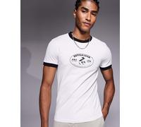 ASOS DESIGN - T-shirt attillata grigio chiaro con bordi a contrasto e grafica "Lucky" L