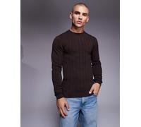 ASOS DESIGN - T-shirt attillata in maglia a coste a maniche lunghe marrone L