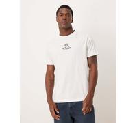 ASOS DESIGN - T-shirt bianca con scritta ricamata e bordo a contrasto sul collo-Bianco S