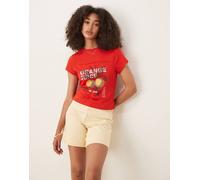 ASOS DESIGN - T-shirt corta e stretta rossa con applicazione di arance-Rosso XS