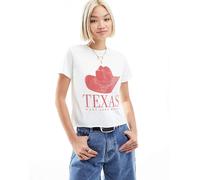 ASOS DESIGN - T-shirt mini bianca con grafica "Texas" con cappello da cowboy-Bianco S