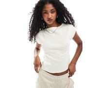 ASOS DESIGN - T-shirt mini color latticello a coste con scollo a barchetta e profili larghi-Giallo XS