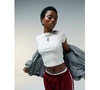 ASOS DESIGN - T-shirt mini color pietra a coste con maniche ad aletta-Neutro 50