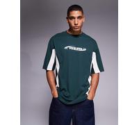 ASOS DESIGN - T-shirt oversize a maniche corte cut and sew verde scuro con grafica L