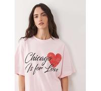 ASOS DESIGN - T-shirt oversize a maniche corte rosa chiaro con grafica "Chicago Love" XS
