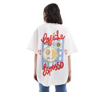 ASOS DESIGN - T-shirt oversize bianca con grafica "Café Le Espresso" sul retro-Bianco S