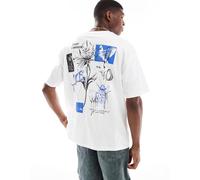 ASOS DESIGN - T-shirt oversize bianca con grafica di fiori-Bianco M