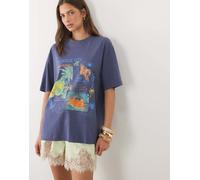 ASOS DESIGN - T-shirt oversize blu con grafica di cartolina souvenir-Multi M