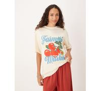 ASOS DESIGN - T-shirt oversize color crema con grafica "Farmer" con pomodori-Rosa M