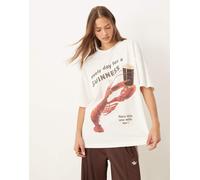 ASOS DESIGN - T-shirt oversize color crema con stampa "Guinness & Lobster" su licenza-Bianco XS