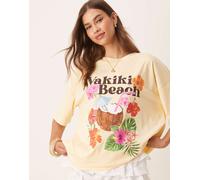 ASOS DESIGN - T-shirt oversize color latticello con stampa di vacanza tropicale-Giallo L