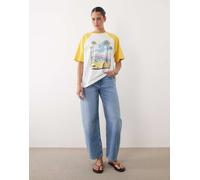 ASOS DESIGN - T-shirt oversize con maniche raglan bianca e limone con stampa Hollywood con auto-Multi S