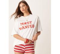 ASOS DESIGN - T-shirt oversize crema con grafica western "Most wanted"-Bianco M