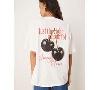 ASOS DESIGN - T-shirt oversize écru con stampa di ciliegie e scritta “Sweet and sour”-Bianco M
