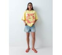 ASOS DESIGN - T-shirt oversize gialla con maniche scese e grafica La Palma con paillettes-Giallo S