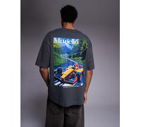 ASOS DESIGN - T-shirt oversize grigio scuro con grafica con automobile da corsa XL