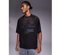 ASOS DESIGN - T-shirt oversize nera in airtex con stampa “Le Marais”-Nero M