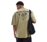 ASOS DESIGN - T-shirt oversize pesante 220 gsm verde slavato con stampa "Monte Carlo" sul retro 2XL