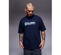 ASOS DESIGN - T-shirt oversize pesante blu navy con grafica "Paraiso" e dettaglio cut and sew XL