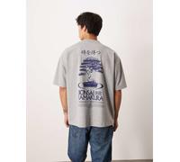 ASOS DESIGN - T-shirt oversize pesante grigio mélange con grafica di bonsai M