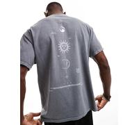 ASOS DESIGN - T-shirt oversize pesante grigio slavato con stampa celestiale in verticale sul retro S