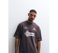 ASOS DESIGN - T-shirt oversize pesante marrone con cuciture e grafica stile calcio M