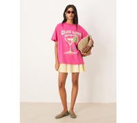 ASOS DESIGN - T-shirt oversize rosa con grafica di margarita M