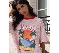 ASOS DESIGN - T-shirt oversize rossa e bianca a righe con grafica La Playa-Multi L